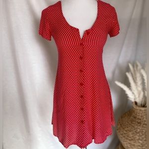 XIX PALMS Red Polkadot Button Dress